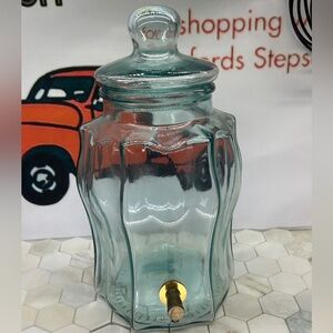 Glass Drink Dispenser Italian Green Glass Brass Spigot Holds approx. 40 cups